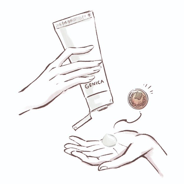 >適量（目安：10円玉大）を手に取ります